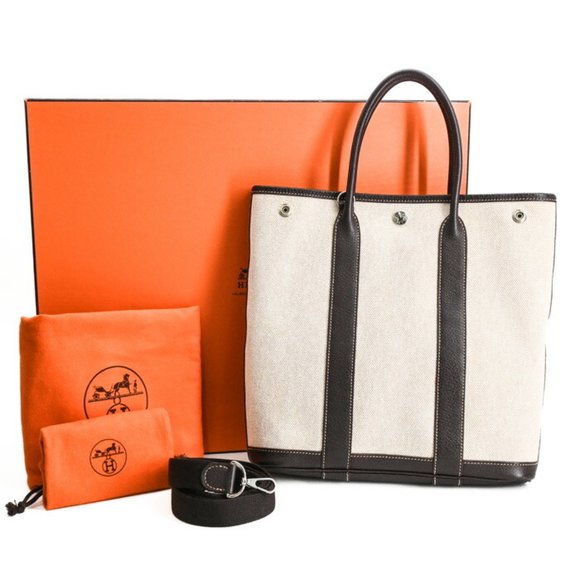 HERMES Garden File PM 2-way handbag, tote bag, shoulder leather, maroon toile... - Picture 1 of 15